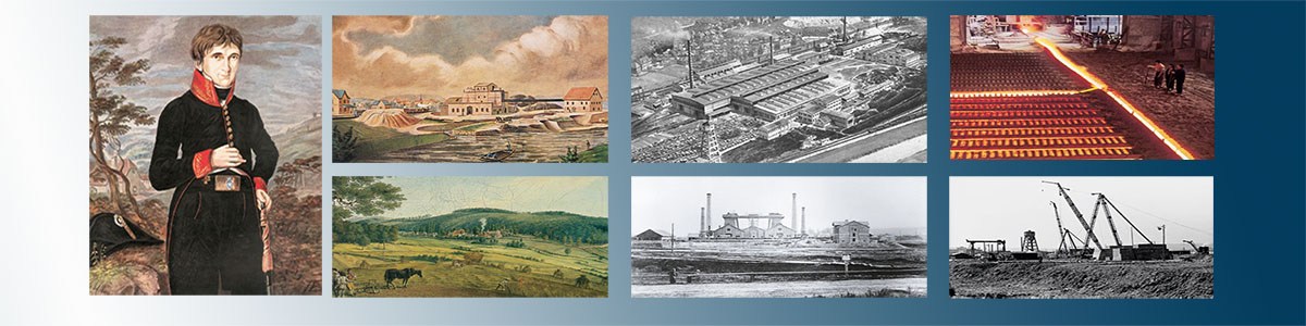 banner image with a sequence of historic paintings and images depicting the company's history